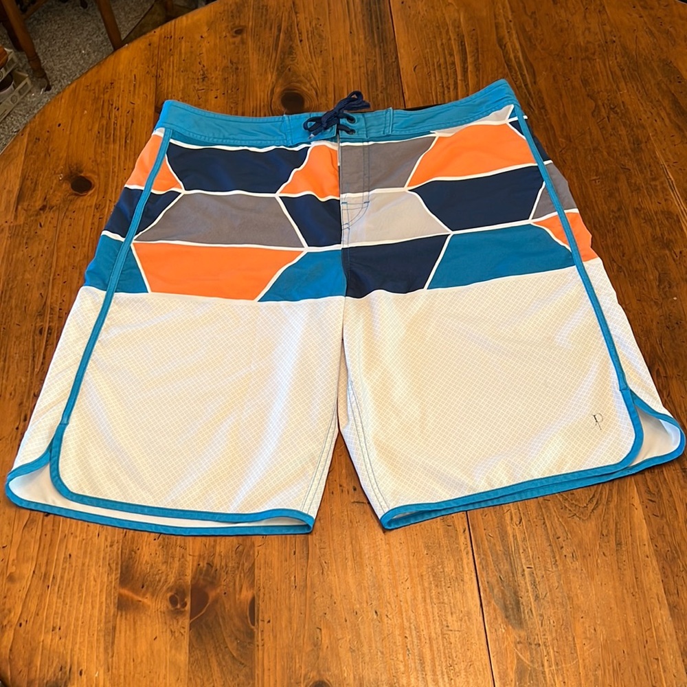 OP Flex 4 Way Stretch Board Shorts - Size 36- White, Orange, Blue